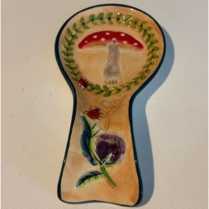 NWT Blue Sky Clayworks Heather Goldminc Mushroom 🍄  with Ladybugs Spoon Rest